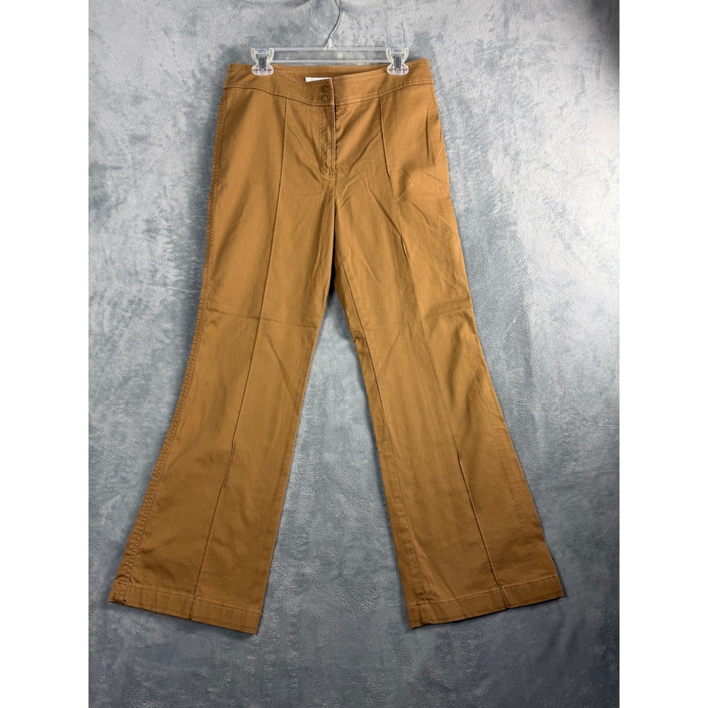 Jones New York Womens 10 Tan Stretch Pants Flare Leg Cotton Boho Office Siren